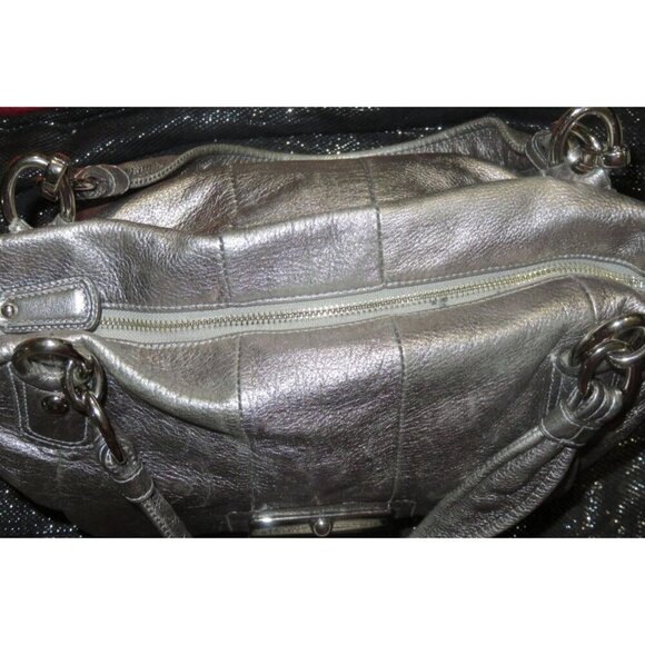 COACH 2011 Kristin Metallic Pewter Leather Front Flap Satchel Hobo Handbag 16814 - Picture 9 of 14